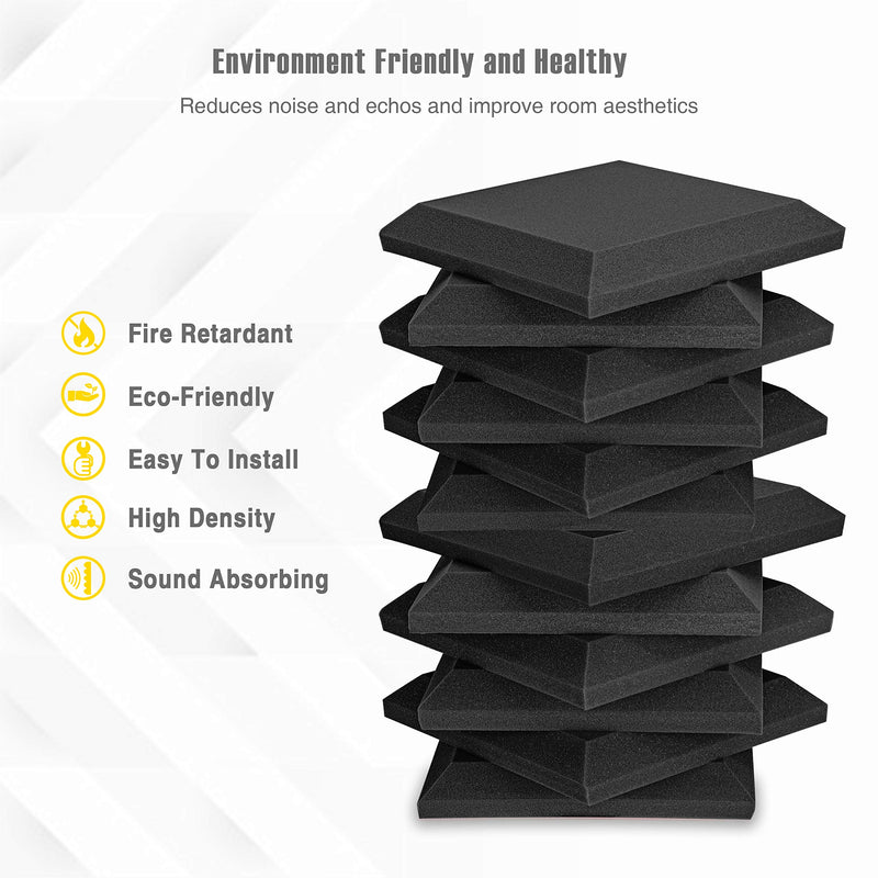 12 Pack - Acoustic Foam Panels, 2" X 12" X 12" 3D Beveled Square Studio Wedge Tiles, Sound Panels wedges Soundproof Sound Insulation Absorber 12 Pack [Beveled Square] Black
