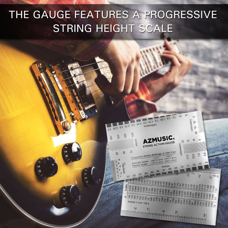 AZMUSIC Premium String Action Gauge, Compact and Versatile Luthier Tool for Quick and Easy Guitar Set Up and Maintenance