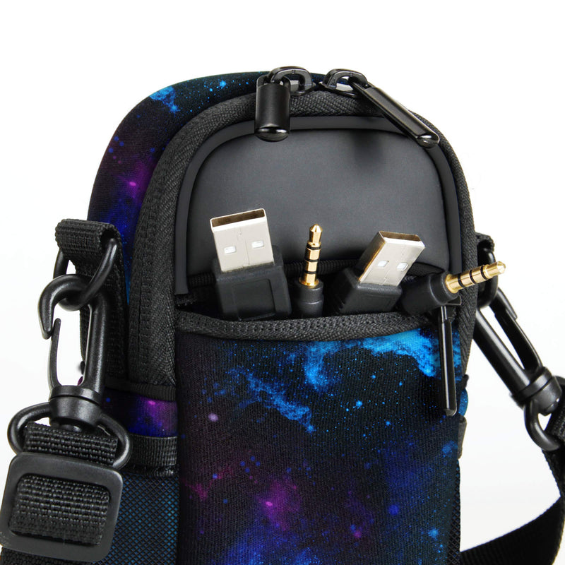 USA GEAR Compact Camera Case Point and Shoot Camera Bag with Accessory Pockets, Rain Cover and Shoulder Strap - Compatible with Sony CyberShot, Canon PowerShot ELPH, Nikon COOLPIX and More (Galaxy) Galaxy and Black