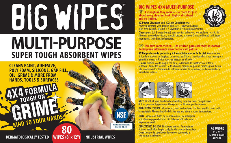 Big Wipes 60020048"Black Top" Heavy Duty Industrial Scrubbing Wipes, 80 Count