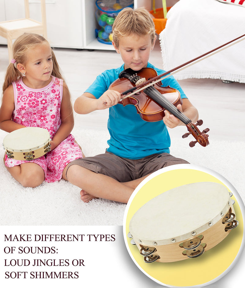 Tambourine 8 inch Double Row Jingles - Handheld Tambourine for Church Kids Adults