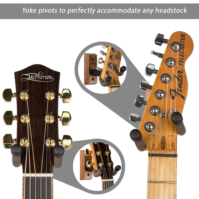 String Swing Premium Guitar Wall Mount - Holder for Electric Acoustic and Bass Guitars - Stand Accessories Home or Studio Wall - Musical Instruments Safe – Unique Hand Selected Black Walnut CC01K-BW