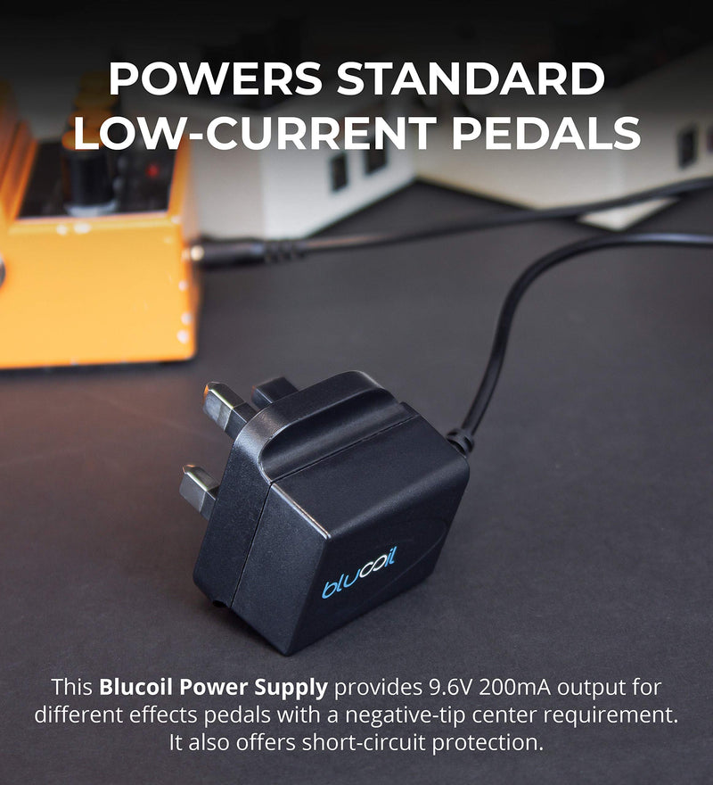 Blucoil 9.6V 200mA Power Supply with Slim UK Plug AC Adapter Center Negative and Over Voltage, Short Circuit Protection - Compatible with BOSS Metronomes/Drum Machines and EHX Effects Pedals