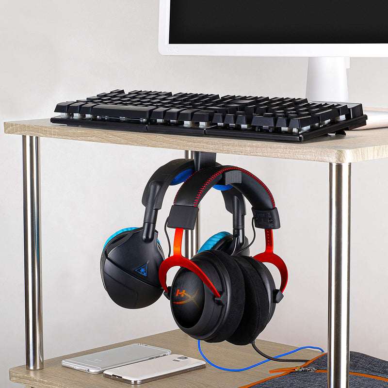 Brainwavz BigT Under Desk Headphone Stand Mount Holder, for Gaming, Music, Mobile Headsets Hanger, No Screws (Black) Black