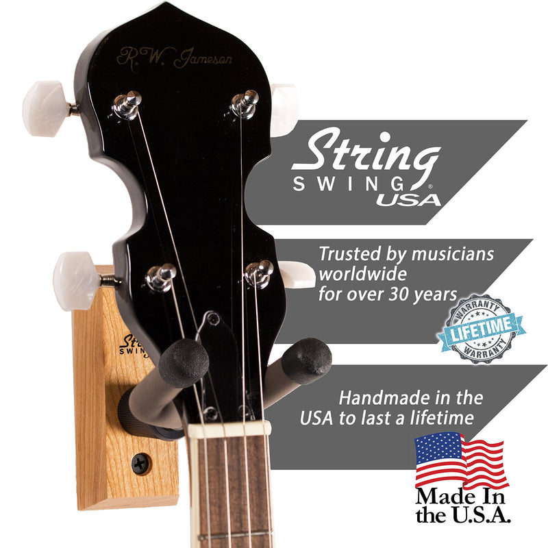 Banjo Hanger Wooden Wall Holder Cherry Hardwood String Swing CC01B-C