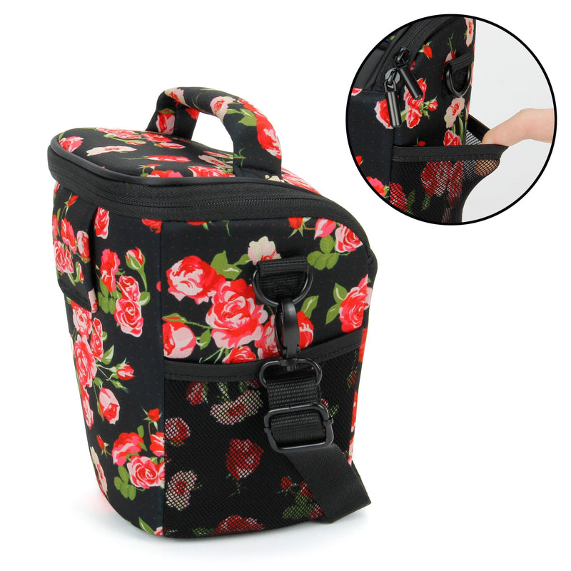 USA Gear SLR Camera Small Case Bag for Men and Women with Top Loading Accessibility, Adjustable Shoulder Sling, Padded Handle - Comfortable, Durable and Light Weight for Nikon, Canon, etc (Floral) Floral