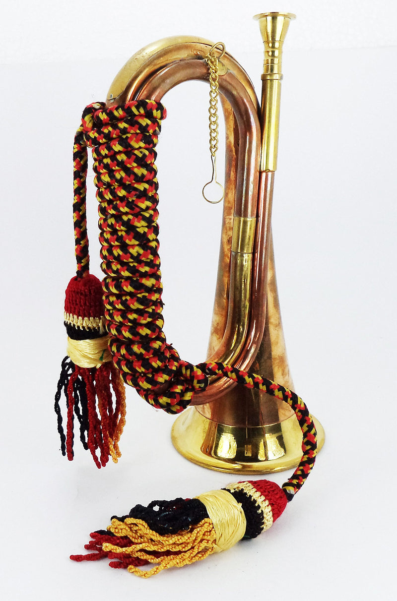 Boy Scout Brass and Copper Blowing Bugle Attack War Command Signal Horn 10.6" Inch with Beautiful Colourful Rope Binding