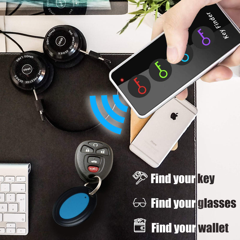 JTD Key Finder RF Item Locator with 1 Transmitter and 4 Receivers, 130ft Working Range Wireless Item Tracker Support Remote Control LED Flashlight Function for Finding Phone, Wallet and Keys