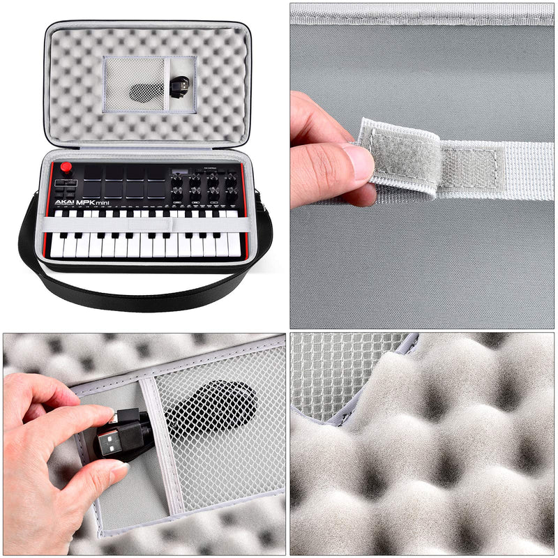 Case Compatible with AKAI Professional MPK MKII/Mini Play 25-Key Ultra-Portable USB MIDI Drum Pad. Keyboard Controller Carrying Holder with Mesh Pocket, Band and Shoulder Strap (Box Only)