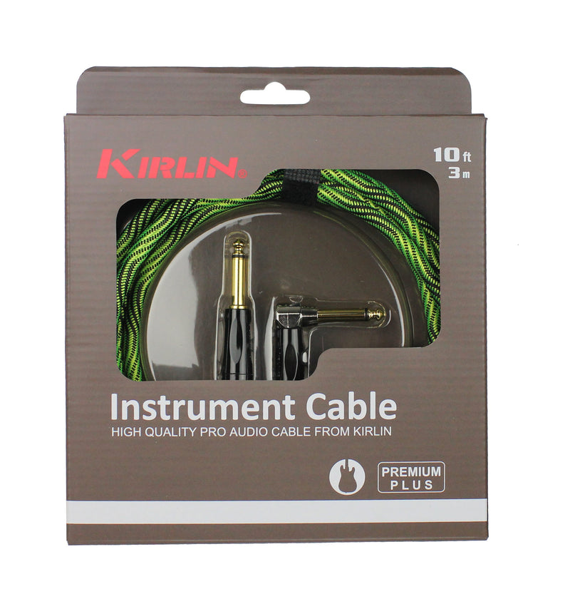 [AUSTRALIA] - KIRLIN Cable IWB Instrument Cable, 1/4-Inch Right Angle to Straight, Black Green Wave, 10FT (IWB-202 BFGL-10/WBG) 