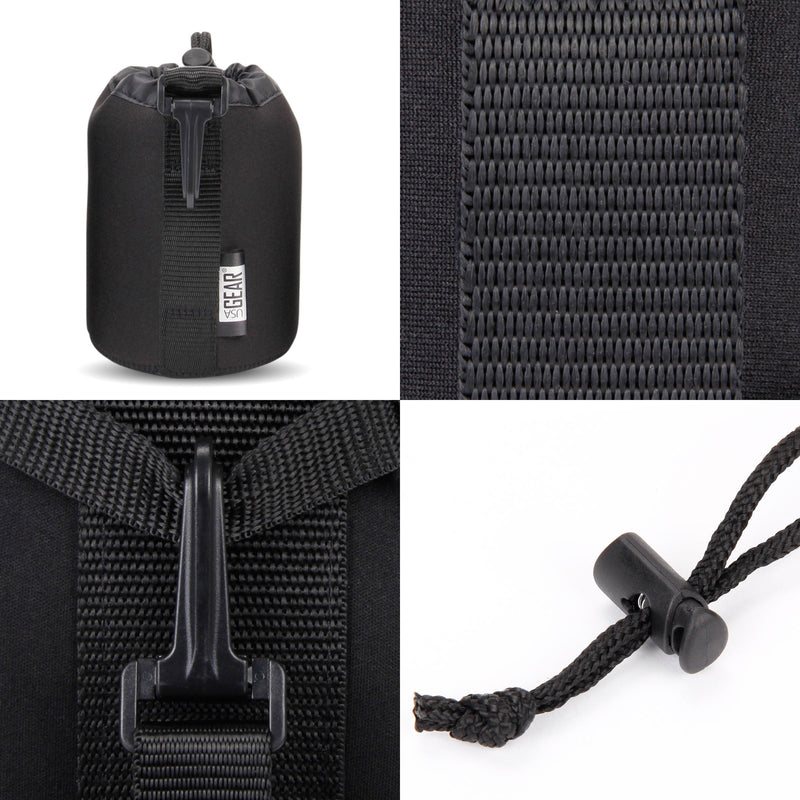 USA GEAR FlexARMOR Protective Neoprene Lens Case Pouch Set 3-Pack - Small, Medium and Large Cases Hold Lenses up to 70-300mm with Drawstring Opening, Attached Clip, Reinforced Belt Loop (Black) Black