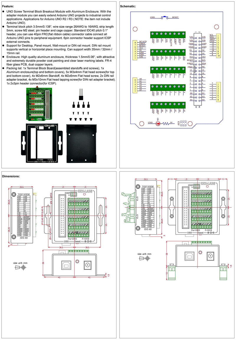 UNO Screw Terminal Block Breakout Module with Aluminum Enclosure, for UNO R3.
