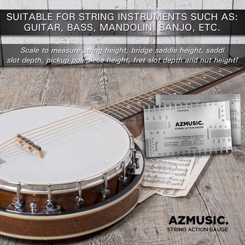 AZMUSIC Premium String Action Gauge, Compact and Versatile Luthier Tool for Quick and Easy Guitar Set Up and Maintenance