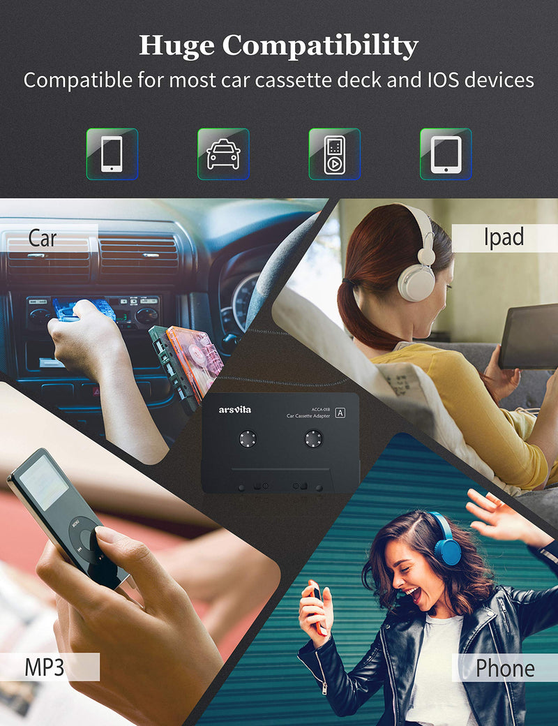 [AUSTRALIA] - arsvita Car Audio Cassette to Aux Adapter with Upgrade 3.5 MM Aux Plug, Auxiliary Nylon Cable Tape Adapter, Black 