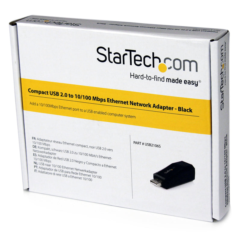 StarTech.com USB To Ethernet Adapter - 10/100Mbps Ethernet - USB 2.0 - Black - USB Ethernet Adapter (USB2106S) Compact