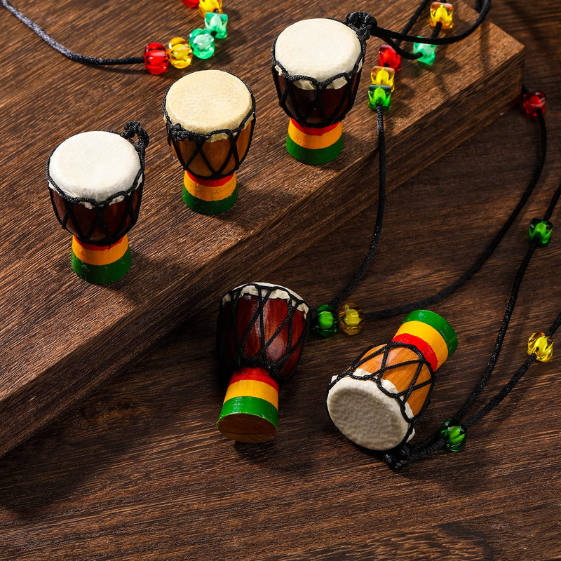 5 Pcs Instrument Necklaces Djembe Drum Mini Pendant African Drum Wooden Classic Hand Congo Drums Jewelry Necklace Drums and Percussion for Teens Men Women Charms Drummer Music Lover Gift, Multicolor
