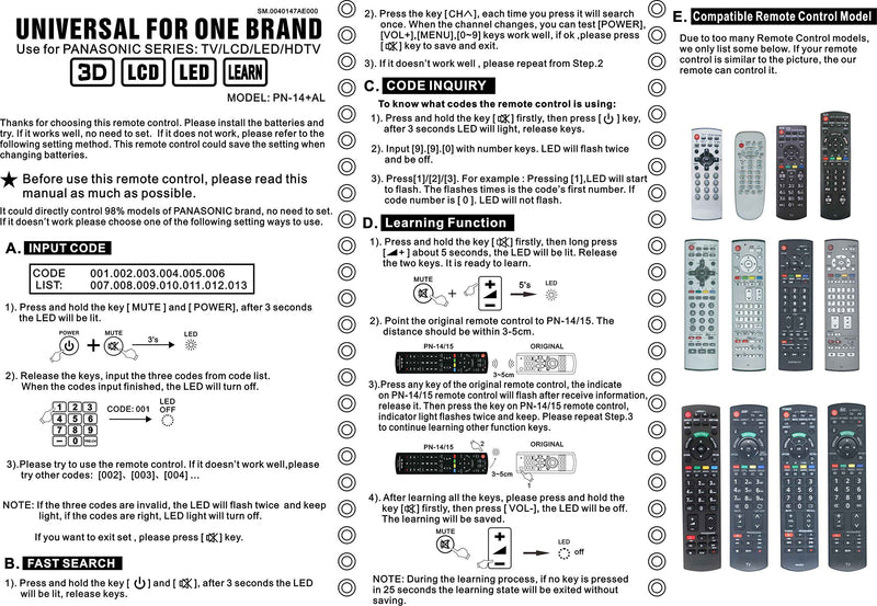 VINABTY New Replaced Remote fit for PANASONIC N2QAYB000486 N2QAYB000321 N2QAYB000485 N2QAYB000837 N2QAYB000926 N2QAYB000221 and Other 3D LCD LED HDTV TV