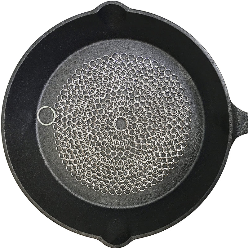 HOVhomeDEVP 316 Premium Stainless Steel Cast Iron Cleaner, Chainmail Scrubber for Cast Iron Pan Pre-Seasoned Pan Dutch Ovens Waffle Iron Pans Scraper Cast Iron Grill Scraper Skillet Scraper (8 Inch R) 8 Inch