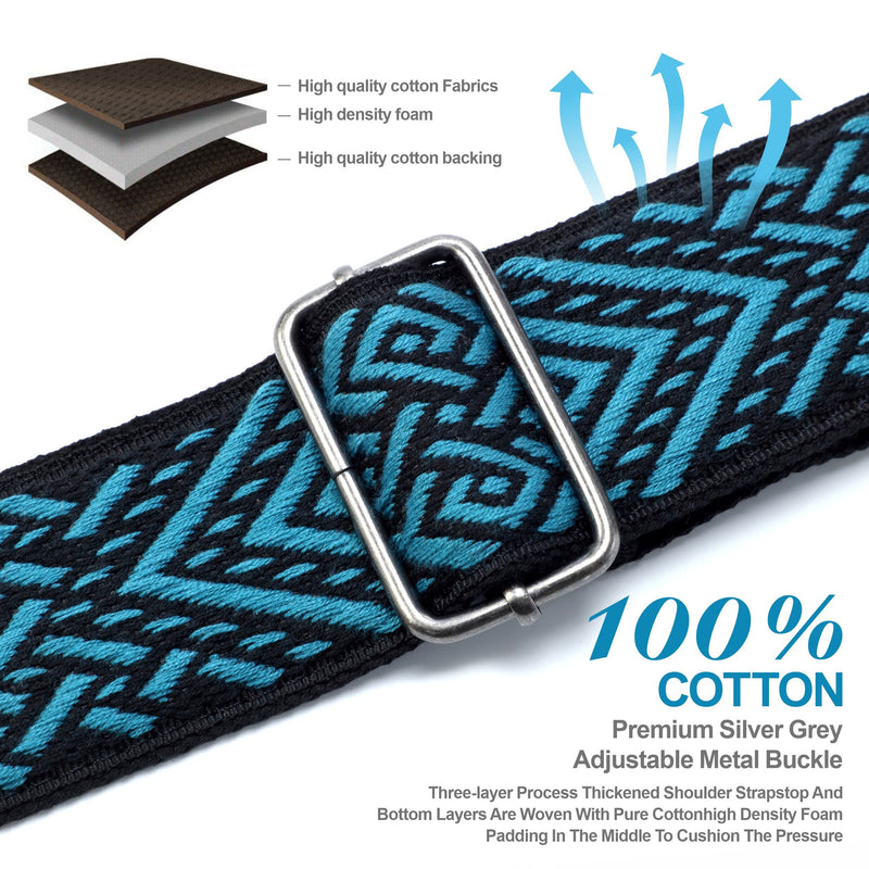 Nefelibata Guitar Strap with Pick Pocket, 2 Inch Thicker Woven Guitar Straps with Double Full Grain Leather Ends for Bass, Electric and Acoustic Guitars (Free Guitar Accessory Set) Blue Diamond