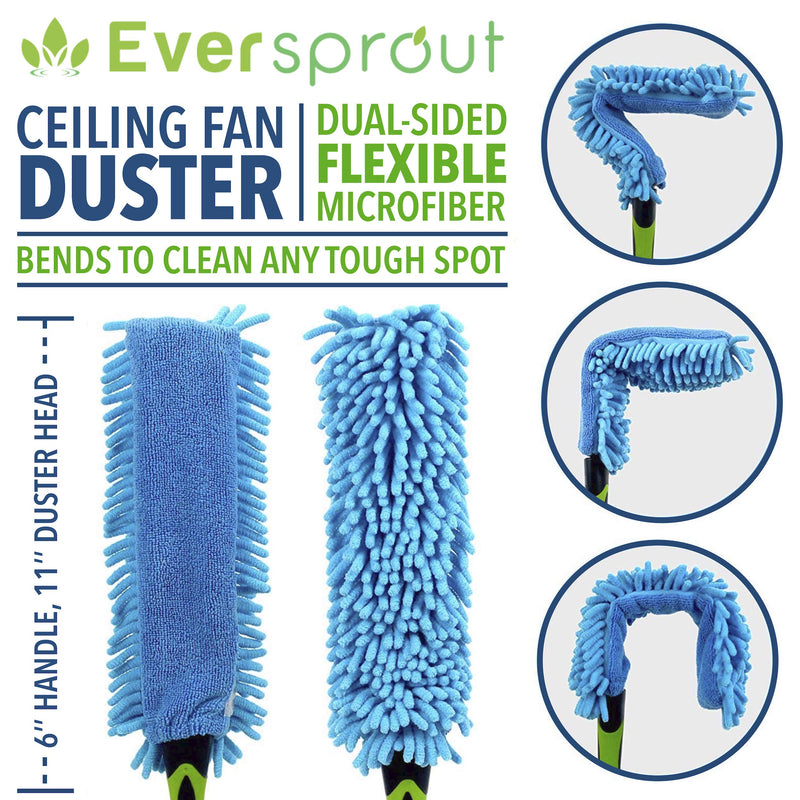 EVERSPROUT 1.5-to-4.5 Foot Flexible Microfiber Ceiling Fan Duster with Extension Pole | 8-10 Ft Standing Reach | Bendable to Clean Any Fan Blade | Dusters for Cleaning | Long Duster for High Ceilings