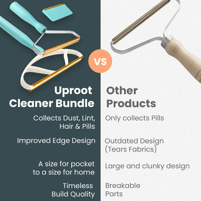 Uproot Cleaner Bundle - Max, Pro and Mini - Non-Damaging Lint Remover and Carpet Scraper by Uproot Clean - Easy Cat Hair Remover & Dog Hair Remover for Couch, Clothes & Rugs - Gets Every Hair!