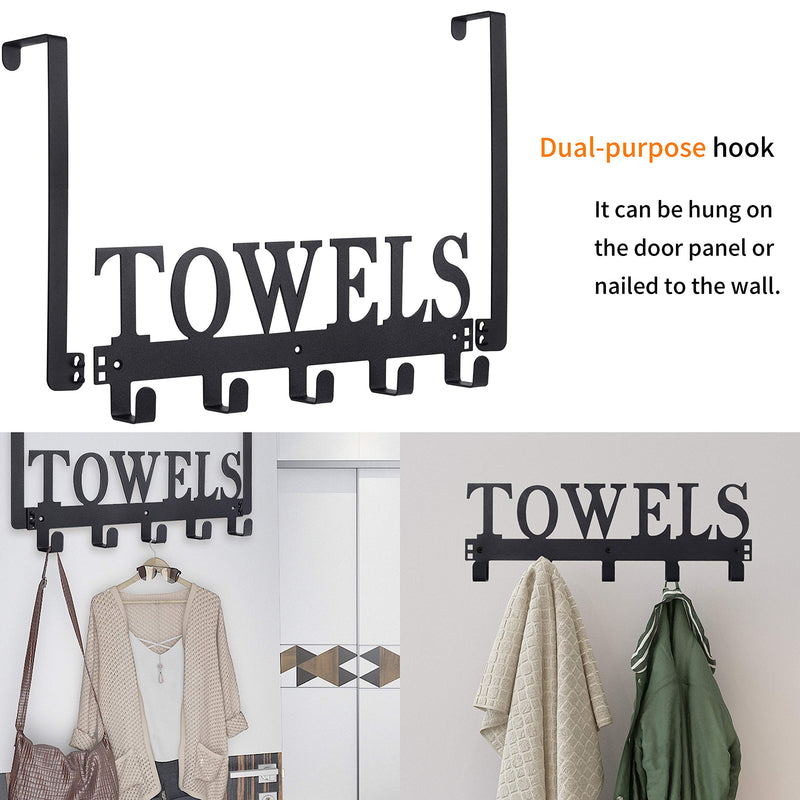 [AUSTRALIA] - Over The Door Hooks, Towel Holder for Bathroom, Door Mount Towel Rack Towel Hooks for Bedroom Kitchen Pool Beach Towels Bathrobe Wall Mount Hang on The Door Cabinet Cupboard Metal Sandblasted (Black) Black 