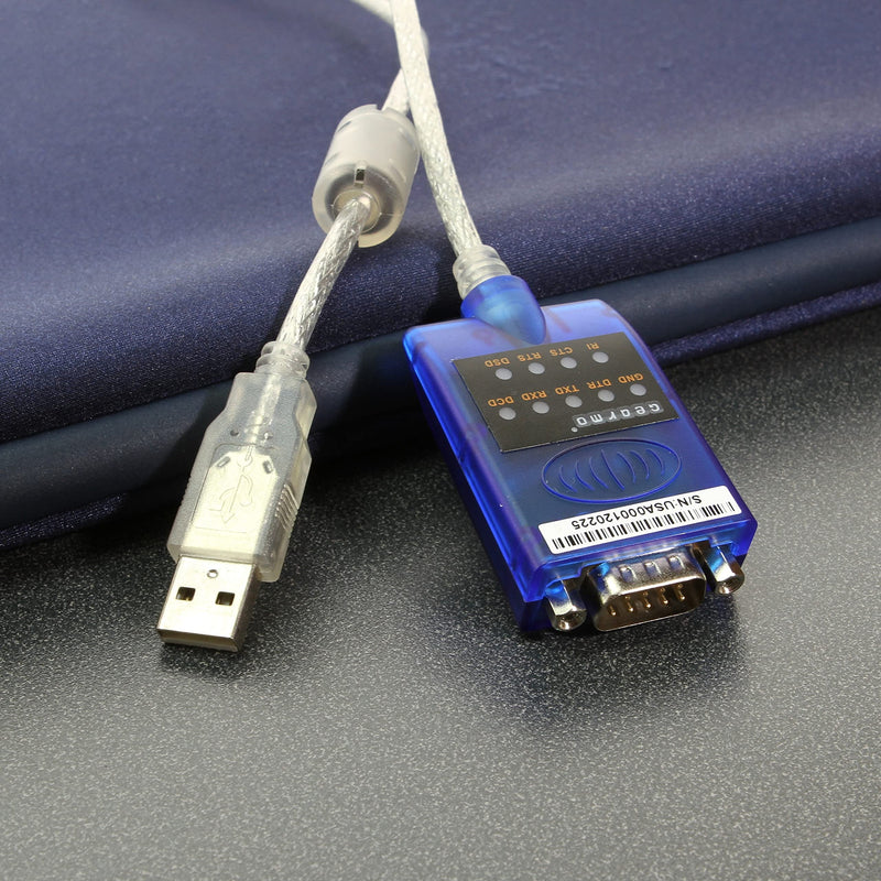 Gearmo USB Serial Adapter FTDI Chip RS232 DB-9 920K w/TX/RX LED, Windows 10, 8, 7 5ft Blue