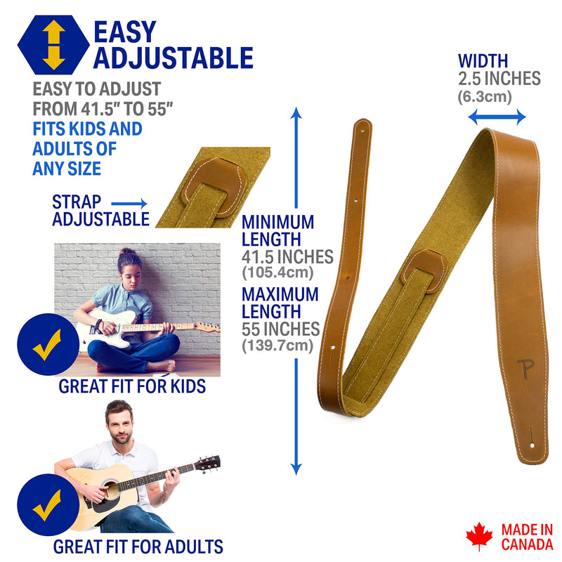 Perri’s Leathers Ltd. - Guitar Strap - Baseball Leather (Series) - Sunflower - Adjustable - For Acoustic/Bass/Electric Guitars - Made in Canada (SP2S-7164)