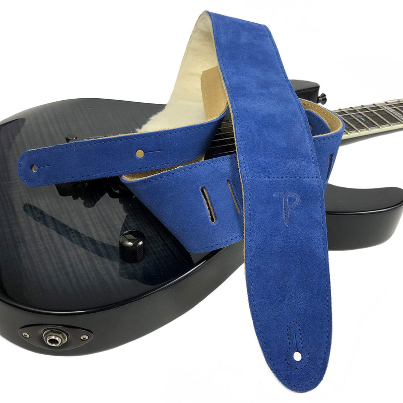 Perri’s Leathers Ltd.- Guitar Strap - Suede -Sheepskin Pad – Royal Blue - Adjustable - for Acoustic / Bass / Electric Guitars – Made in Canada (DL325S-208) 41" to 56"