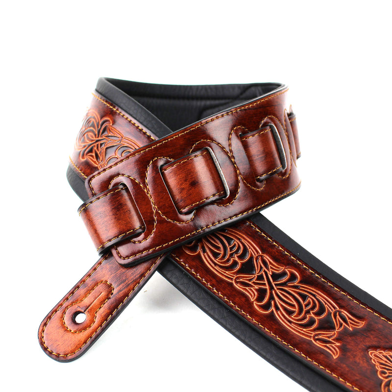 Walker And Williams GB-22 Bourbon Brown Padded Leather Strap with Fleur De Lis & French Chain Design