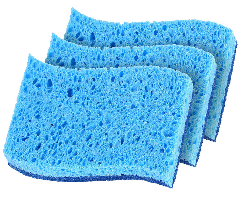 [AUSTRALIA] - Superio Non-Scratch Cellulose Sponge Scrub (12-Pack) Heavy Duty Kitchen Sponges Scrubbers with Scouring Pad (Blue) Blue 