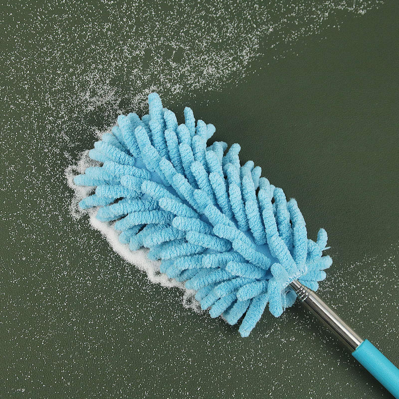 Microfiber Duster for Cleaning, Dusters with Telescoping Extension Pole, Extendable Washable Mini Dusters for Cleaning Car, Window, Furniture, Office (Blue and Grey) Blue and Grey