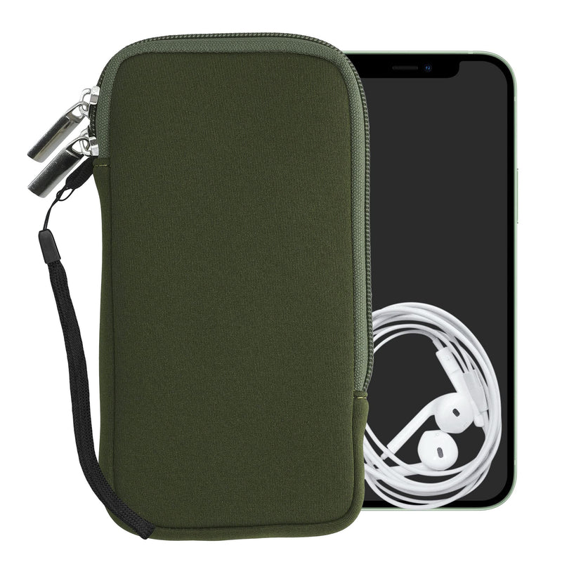 kwmobile Neoprene Phone Pouch Size XL - 6.7/6.8" - Universal Cell Sleeve Mobile Bag with Zipper, Wrist Strap - Dark Green XL - 6,7/6,8"