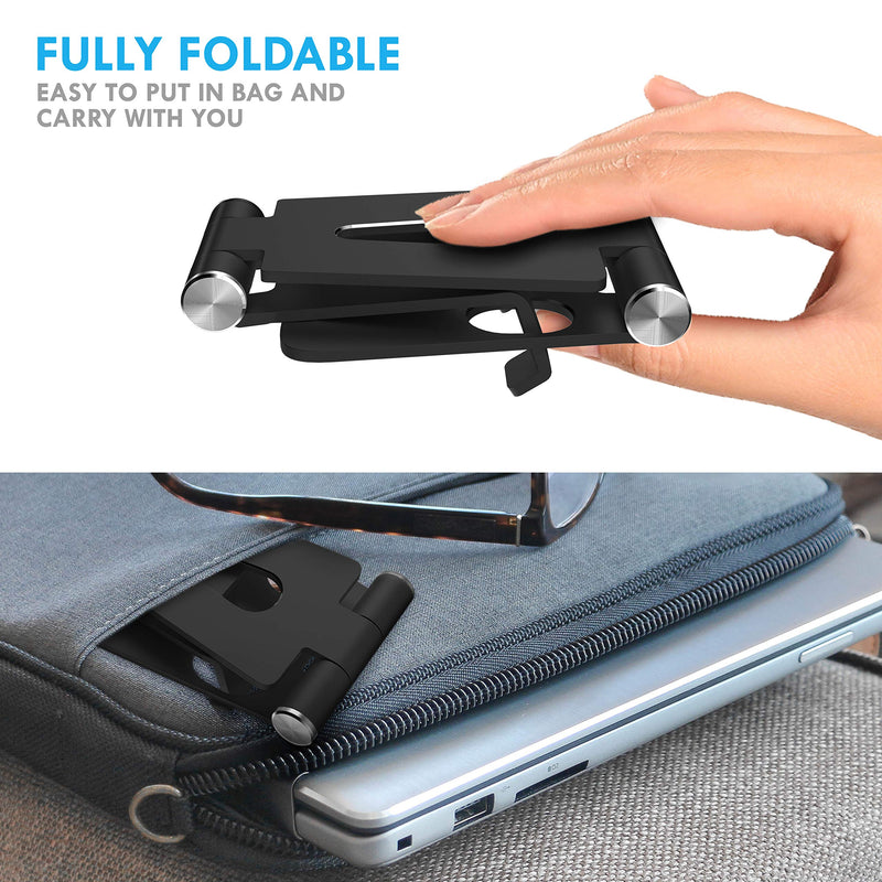Aduro U-Rise XL Adjustable Aluminum Tablet Stand iPad Holder Foldable Phone Stand Compatible with iPhone iPad Pro 11, 9.7, 10.5 Air Mini 4 3 2, Nexus, Tab, E-Reader (4-12") Black