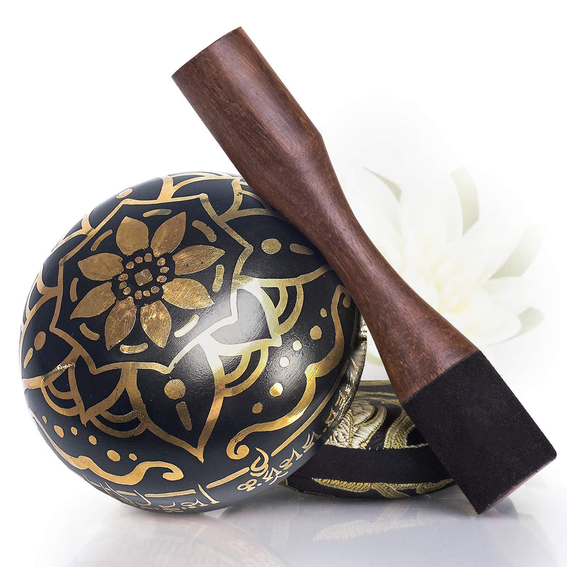Silent Mind ~ Tibetan Singing Bowl Set ~ Bliss and Grace Design ~ With Dual Surface Mallet and Silk Cushion ~ Promotes Peace, Chakra Healing, and Mindfulness ~ Exquisite Gift