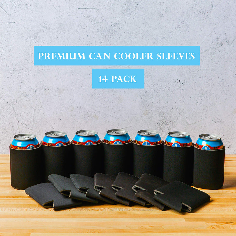 Blank Beer Can Coolers Sleeves (14-Pack) Soft Insulated Beer Can Cooler Sleeves - HTV Friendly Plain Black Can Sleeves for Soda, Beer & Water Bottles - Blanks for Vinyl Projects Wedding Favors & Gifts 14 Pack