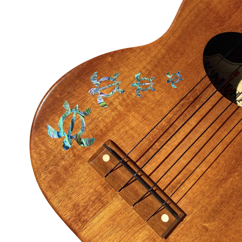 Inlay Stickers for Ukuleles - Honu Family & Tropical Monstera Leaves - Abalone Blue Set