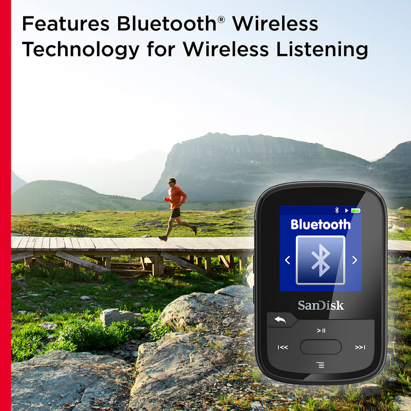 SanDisk 16GB Clip Sport Plus MP3 Player, Blue - Bluetooth, LCD Screen, FM Radio - SDMX28-016G-G46B
