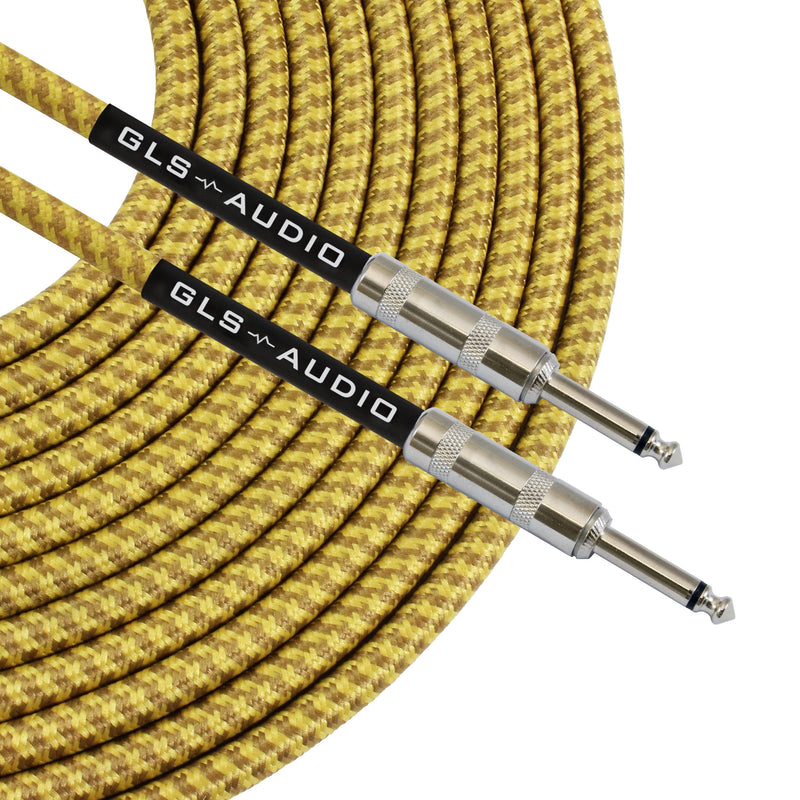 [AUSTRALIA] - GLS Audio 10 Foot Guitar Instrument Cable - 1/4 Inch TS to 1/4 Inch TS 10-FT Brown Yellow Tweed Cloth Jacket - 10 Feet Pro Cord 10' Phono 6.3mm - Single 