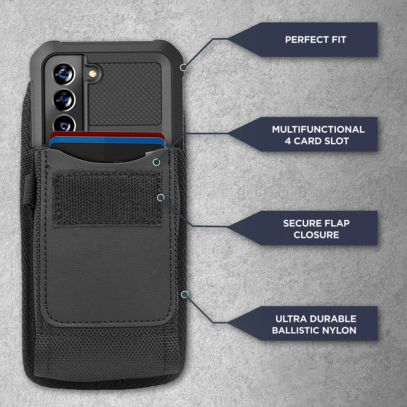 2-in-1 Encased Belt Pouch with Case for Galaxy S22 (Mil-Spec) Dual Layer Impact Cover with Ballistic Nylon Phone Holster Clip (Samsung S22 6.1" 5G)