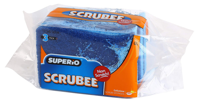 [AUSTRALIA] - Superio Non-Scratch Cellulose Sponge Scrub (12-Pack) Heavy Duty Kitchen Sponges Scrubbers with Scouring Pad (Blue) Blue 