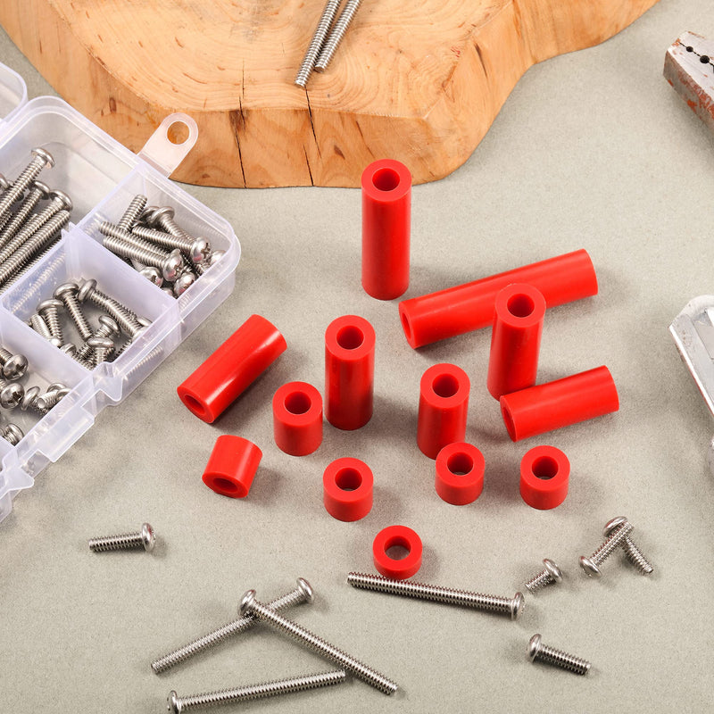 150 Pieces Electrical Outlet Extender Kit 60 Pieces Outlet Screw Spacers and 90 Pieces 6-32 Thread Flat Head Device Mounting Screws for Household and Industrial Electricity, 6 Lengths (Red) Red
