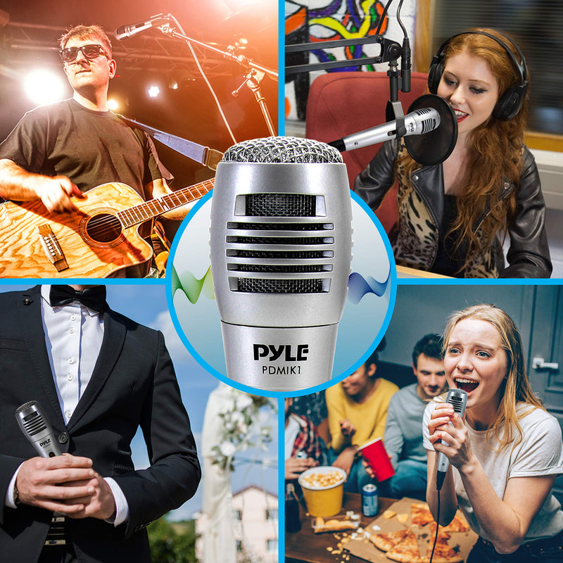 [AUSTRALIA] - Pyle Wired Dynamic Microphone-Professional Moving Coil Unidirectional Handheld Mic with Built-in Acoustic Pop Filter, XLR Connector, Silver, Apple (PDMIK1) 