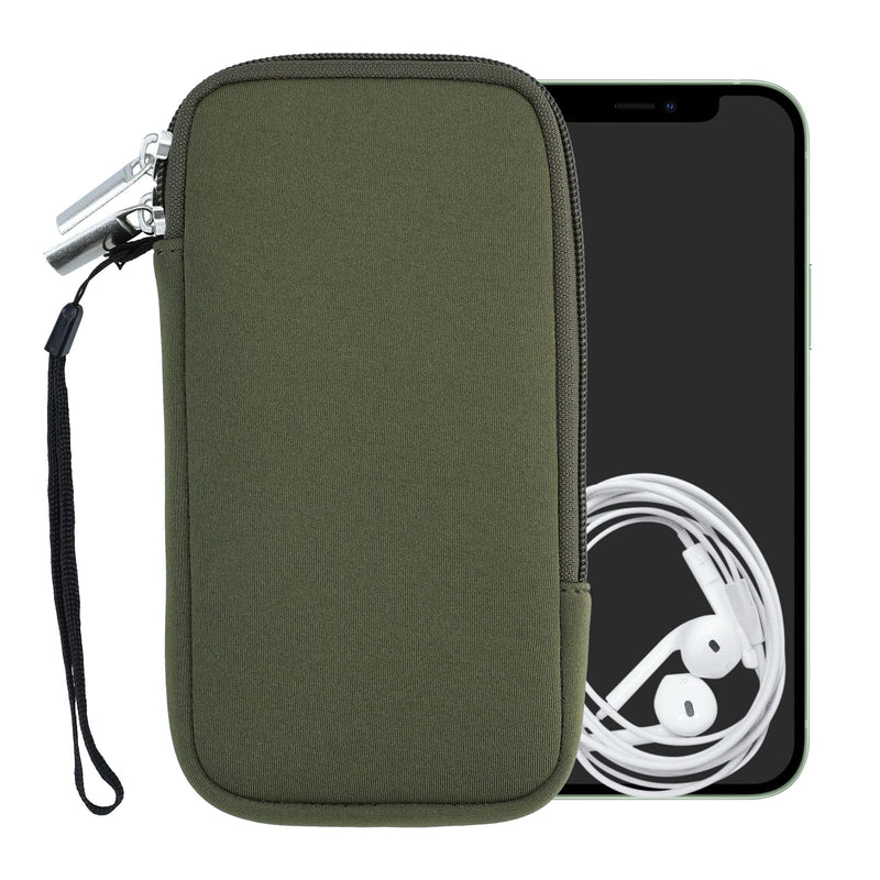 [AUSTRALIA] - kwmobile Neoprene Phone Pouch Size XL - 6.7/6.8" - Universal Cell Sleeve Mobile Bag with Zipper, Wrist Strap - Olive Green XL - 6,7/6,8" 