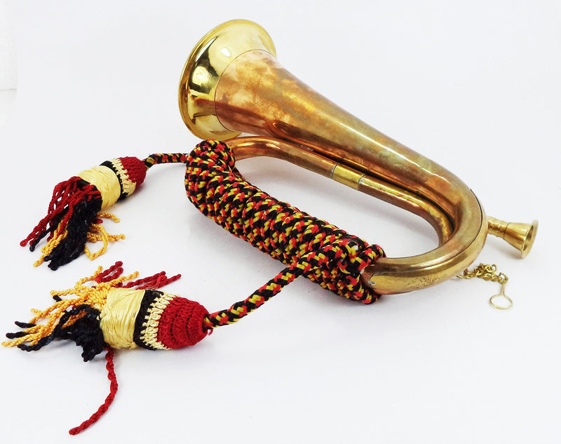 Boy Scout Brass and Copper Blowing Bugle Attack War Command Signal Horn 10.6" Inch with Beautiful Colourful Rope Binding