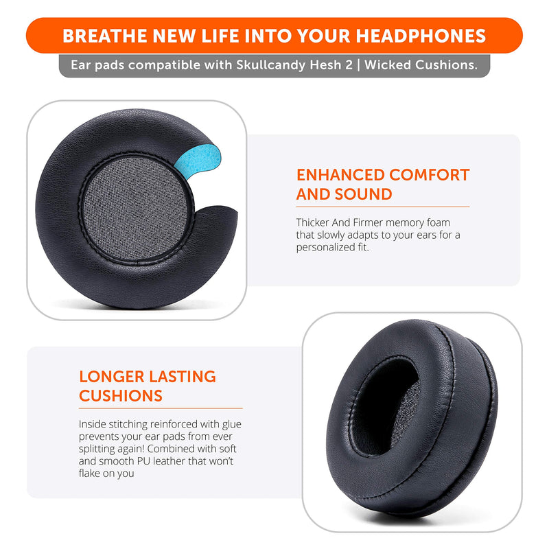 WC Wicked Cushions Extra Thick Premium Earpads for Skullcandy Hesh Wired & Hesh 2 Wireless Headphones - Black