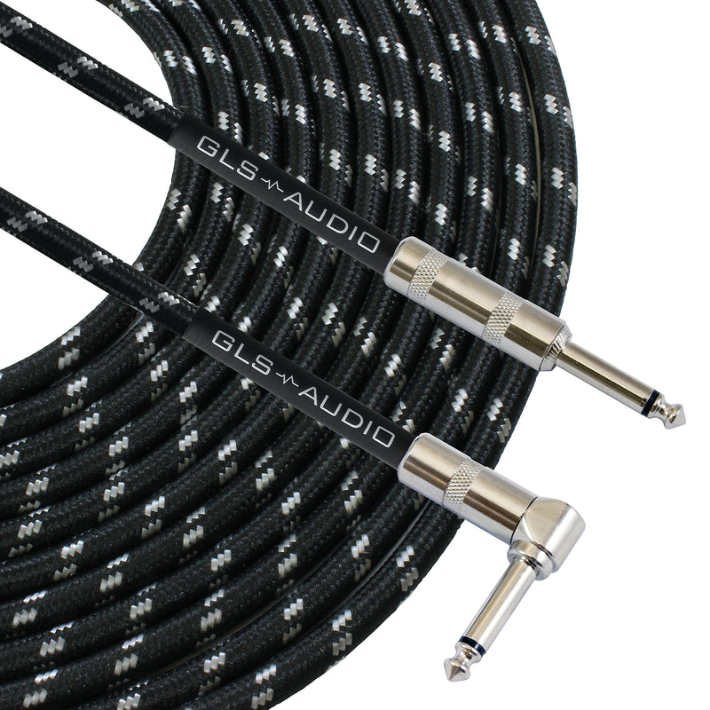 [AUSTRALIA] - GLS Audio 6 Foot Guitar Instrument Cable - Right Angle 1/4-Inch TS to Straight 1/4-Inch TS 6 FT Black Gray Tweed Cloth Jacket - 6 Feet Pro Cord 6' Phono 6.3mm - Single 