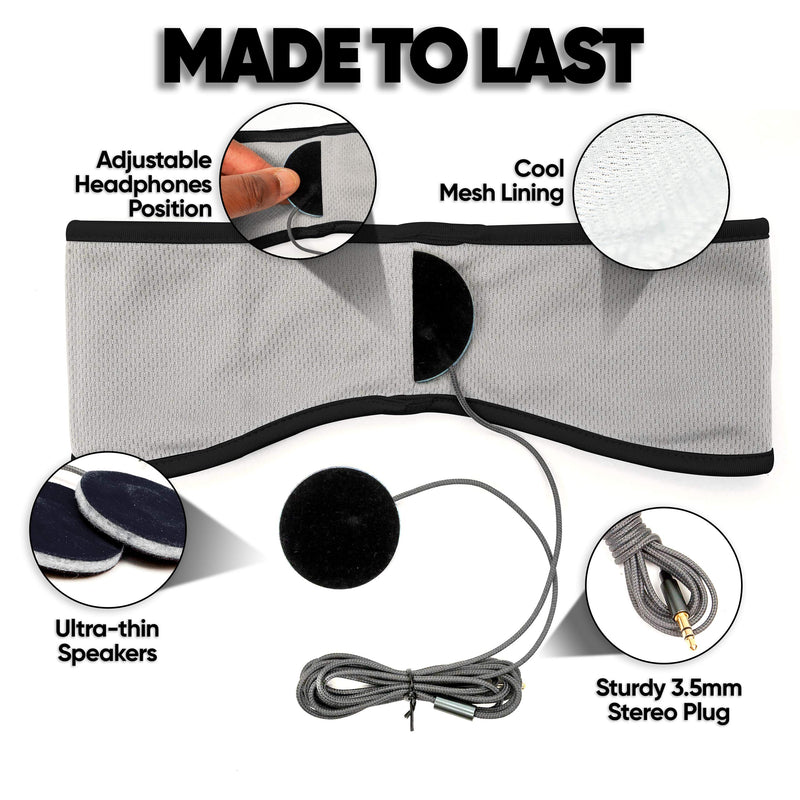 CozyPhones Over the Ear Headband Headphones - Sleep Headphones & Travel Bag, Headband Earphones with Lycra Cool Mesh Lining and Thin Speakers - Black