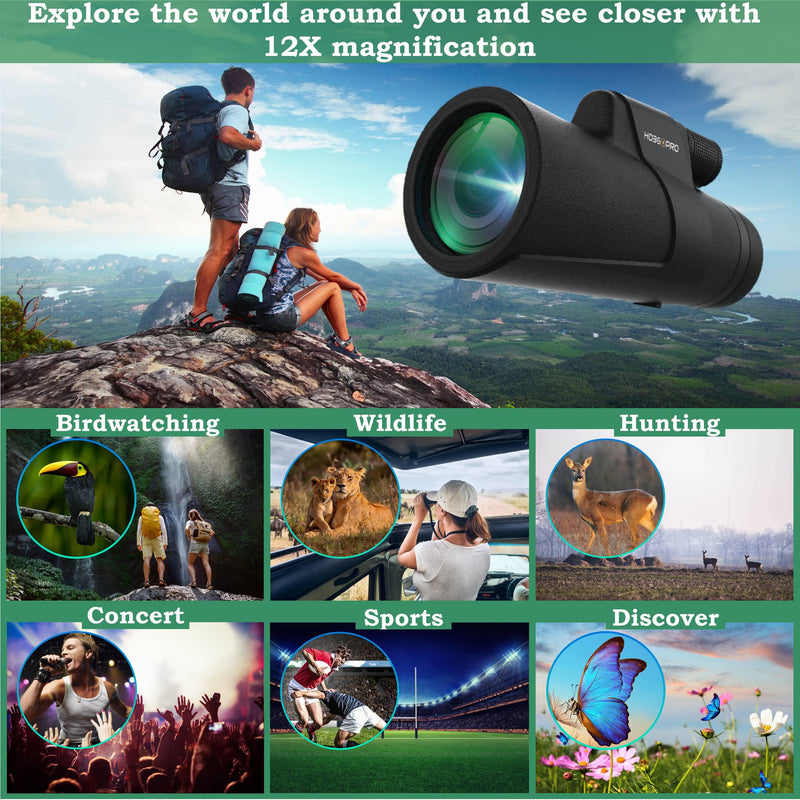 [AUSTRALIA] - Monocular Telescope 12X50 Outdoor Telescope with Smartphone Adapter for Stargazing, Birdwatching, Hunting, Dust-Proof, Waterproof HD Monocular for adults with Phone Holder and Metal Tripod By hd360pro 