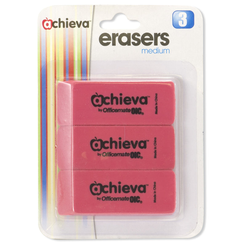 Officemate OIC Achieva Wedge Pencil Erasers, 3 in a Pack, Pink (30235)